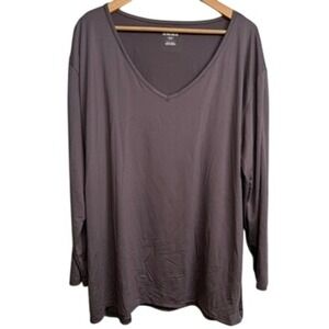 Under Armour Women 1X Grey Long Sleeve V Neck Tunic Top Loose Fit Side Slits